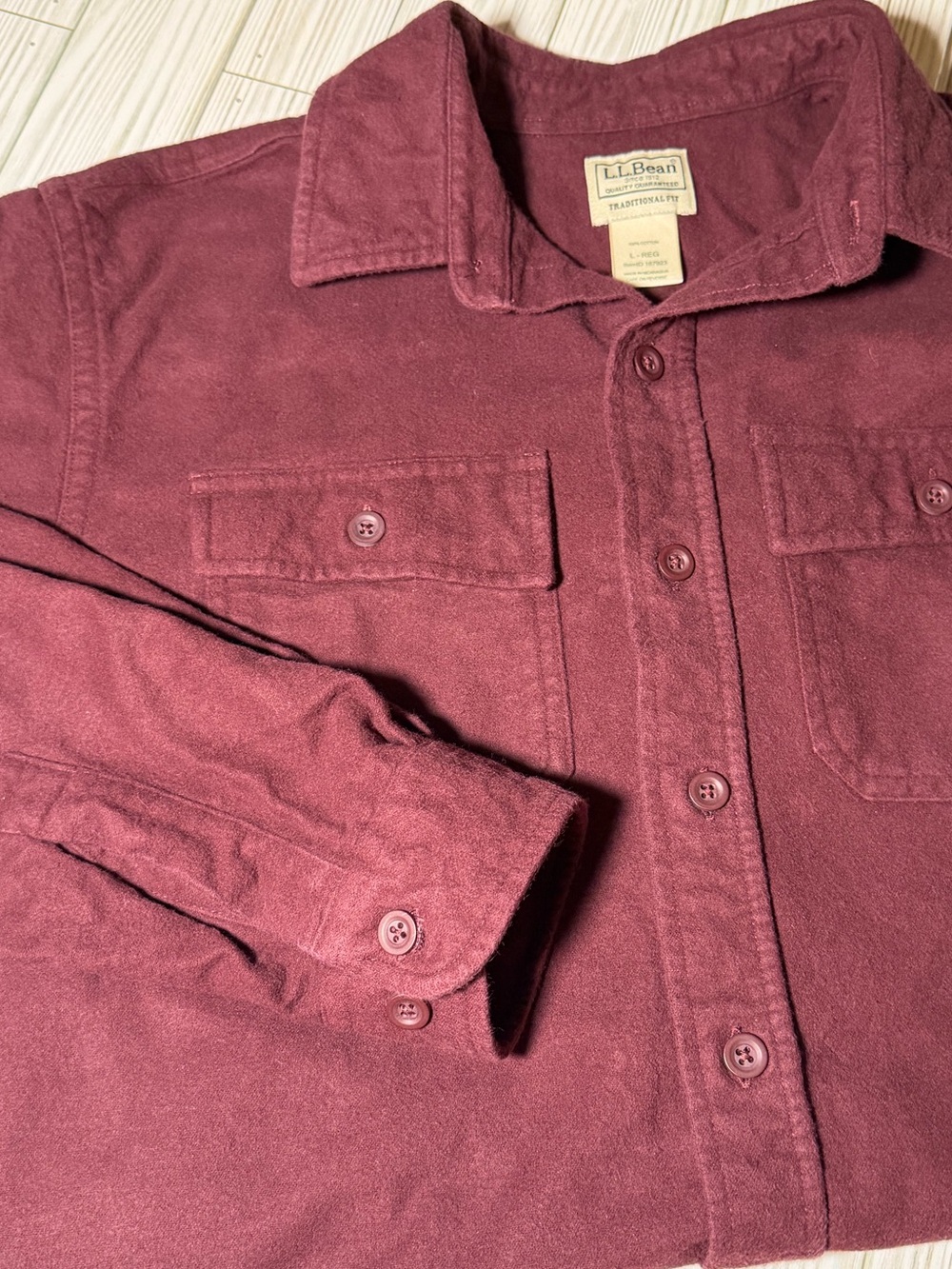 Vtg LL Bean Chamois Cloth Shirt Men L Burgundy 100% Cotton Flannel Workwear